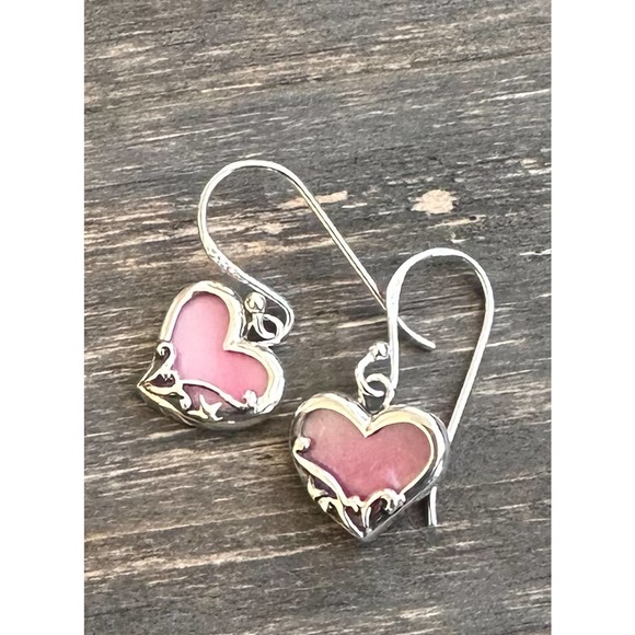 Boma Heart Earrings Pink Shell Irridescent Tiny Dainty Sterling Silver 925 - Picture 3 of 11